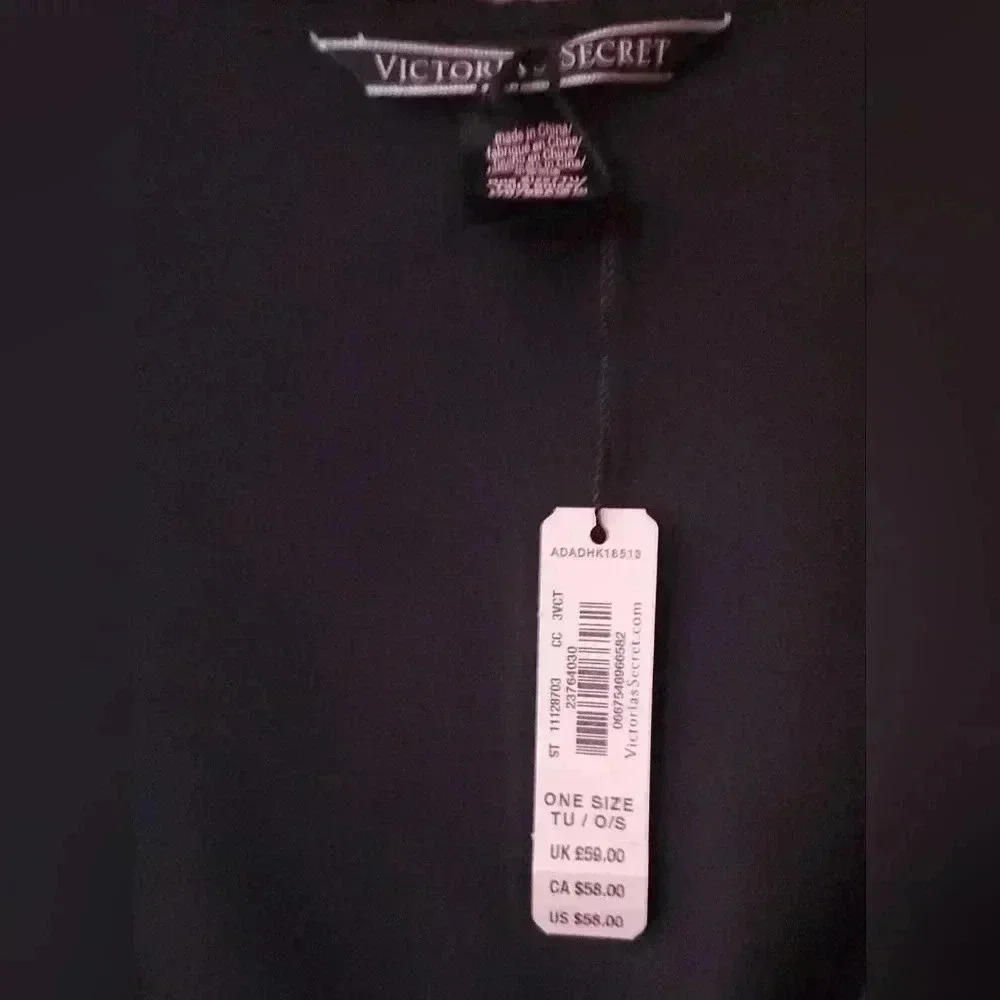 Victoria's Secret Black "Love" Lounge Robe front Tie Ruffle Sleeve Sati… - Picture 3 of 4